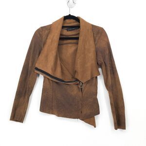 Zara Woman Women XS Moto Zip Jacket Brown Faux Suede Leather 2969/240/704